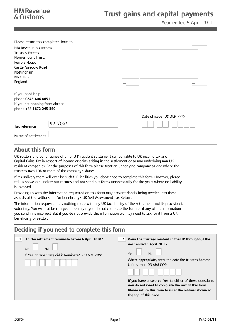 50 FS 2011 Trust gains and capital payments Year ended 5 April 2011