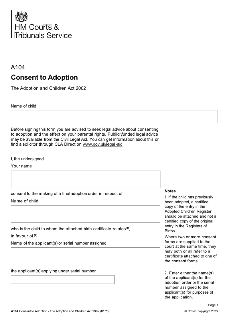 A104 Consent to Adoption The Adoption and Children Act 2002 preview