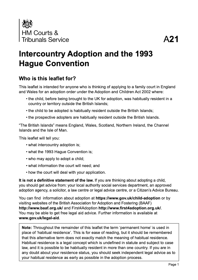A21 Intercountry Adoption and the 1993 Hague Convention A guide preview