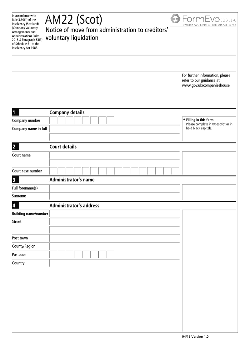AM22 Scot Notice of Move from Administration to Creditors Voluntary Liquidation preview