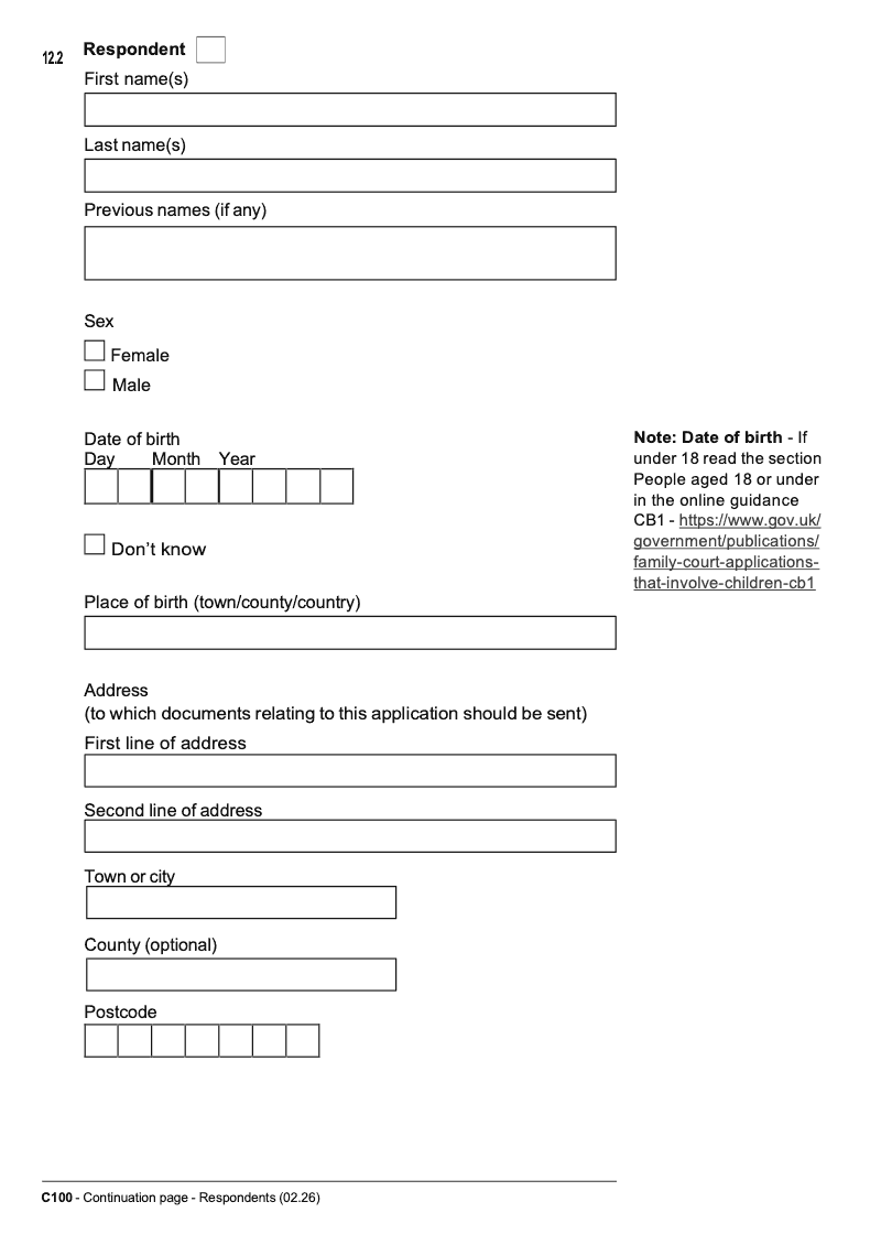 Preview thumbnail for C100 Continuation Page