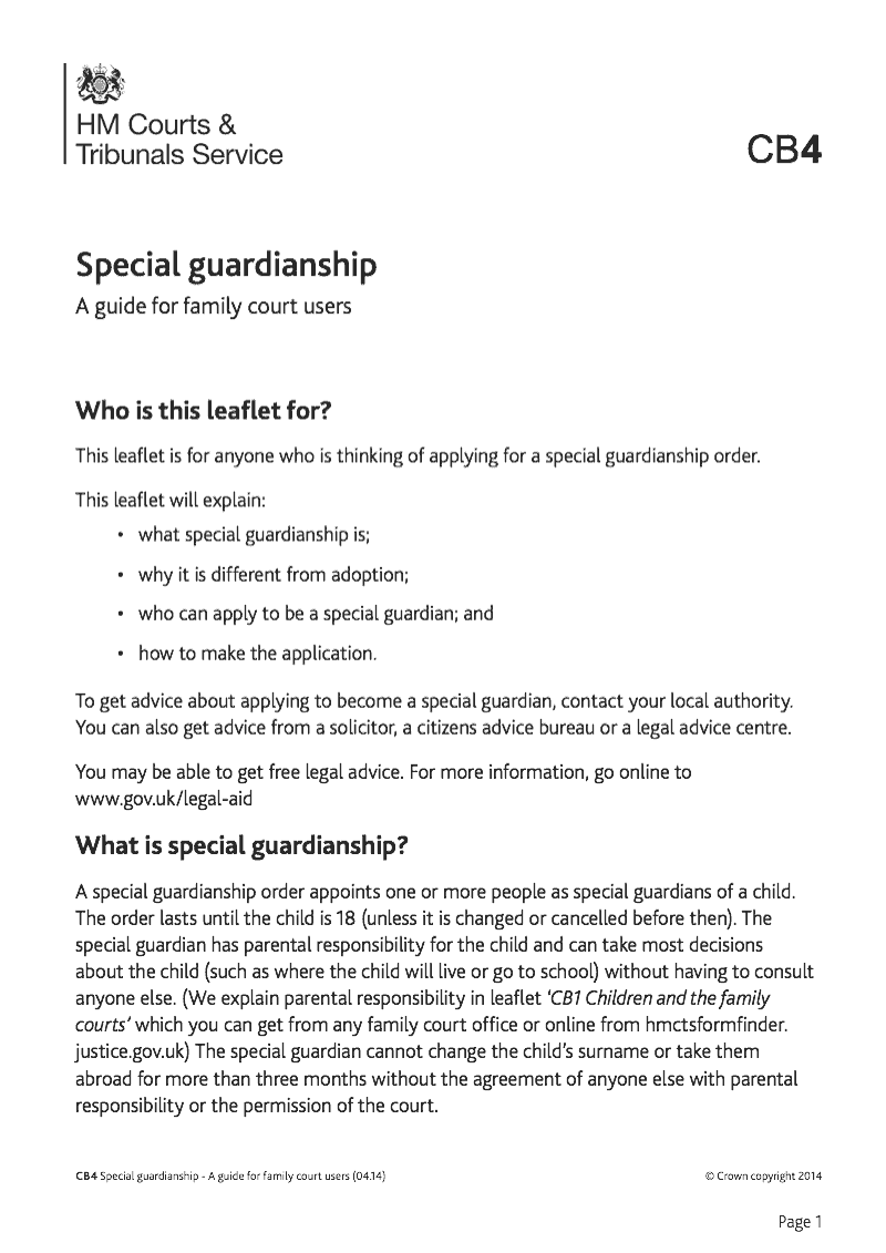 CB4 A guide for family court users Special guardianship preview