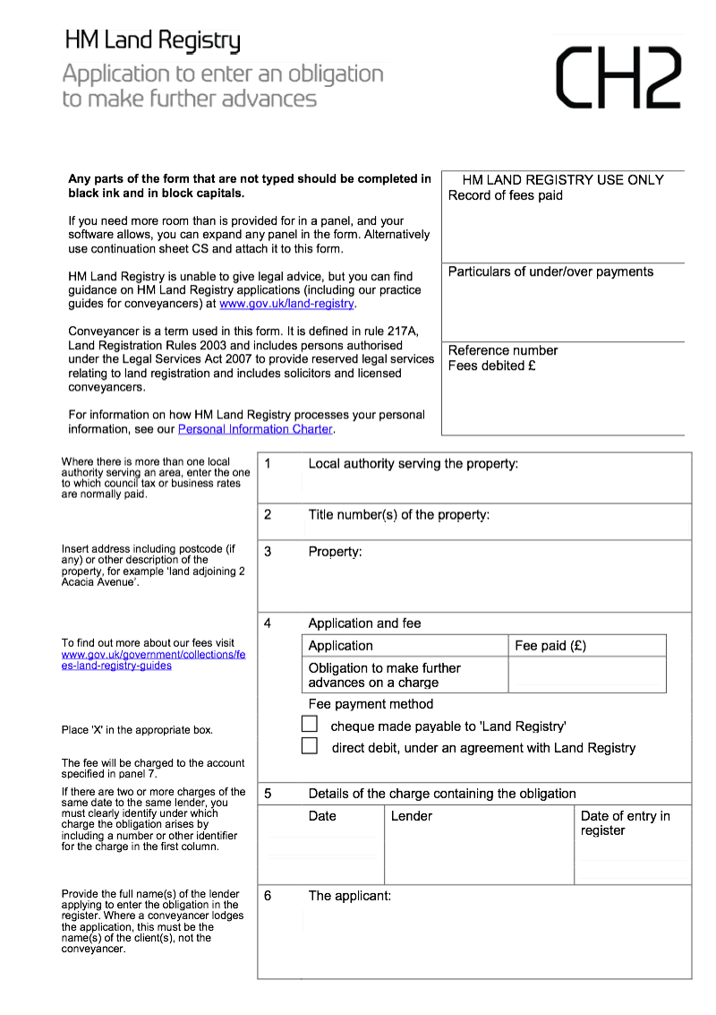 CH2X Application to enter an obligation to make further advances Word Version preview