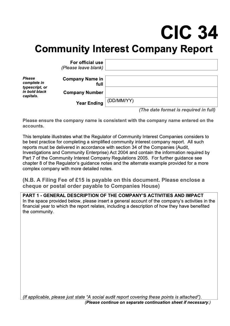 CIC34 Short Community Interest Company Report Short Version preview
