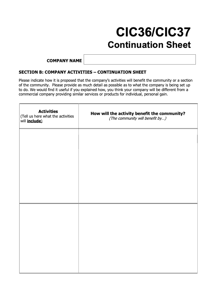 CIC36 CIC37 Continuation sheet Section B continuation sheet CIC36 and CIC37