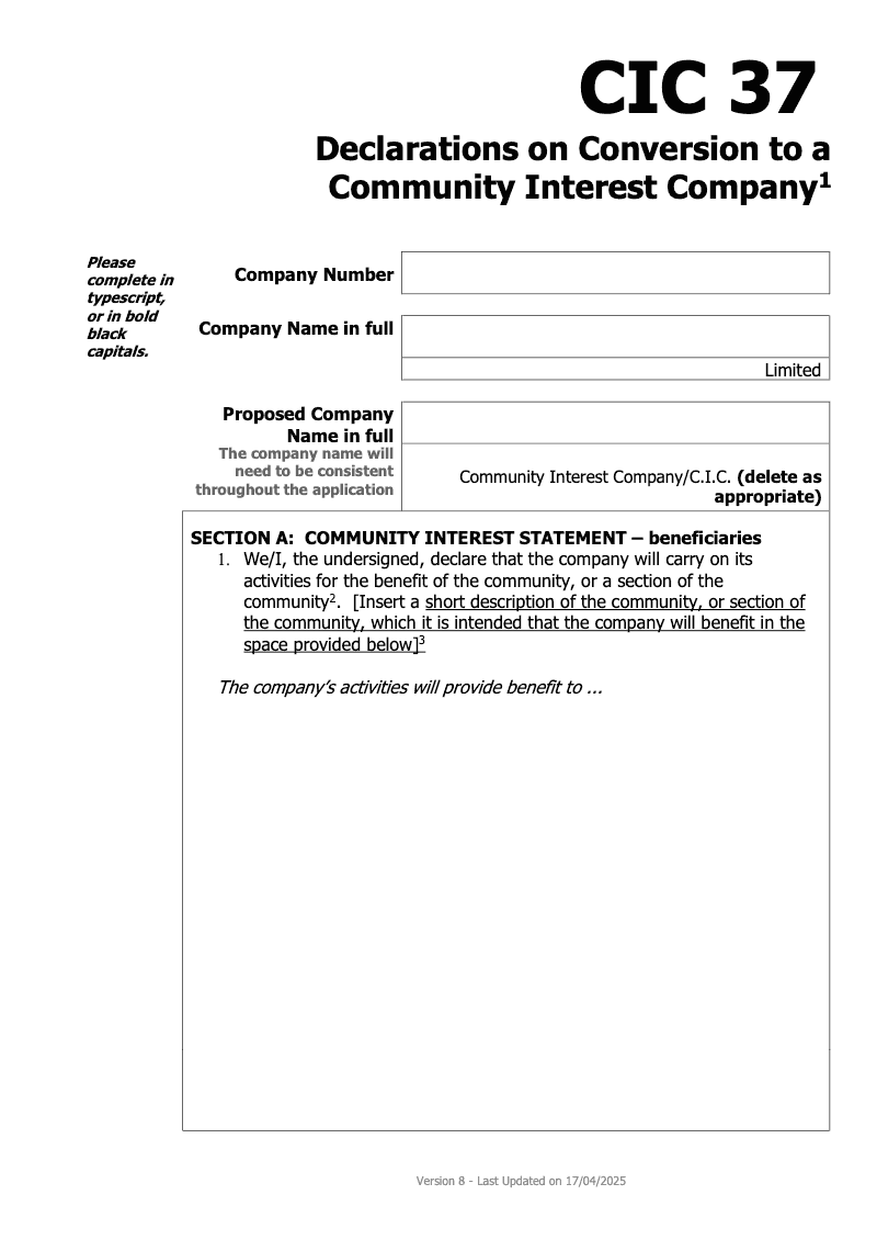 CIC37 Declarations on Conversion to a Community Interest Company preview