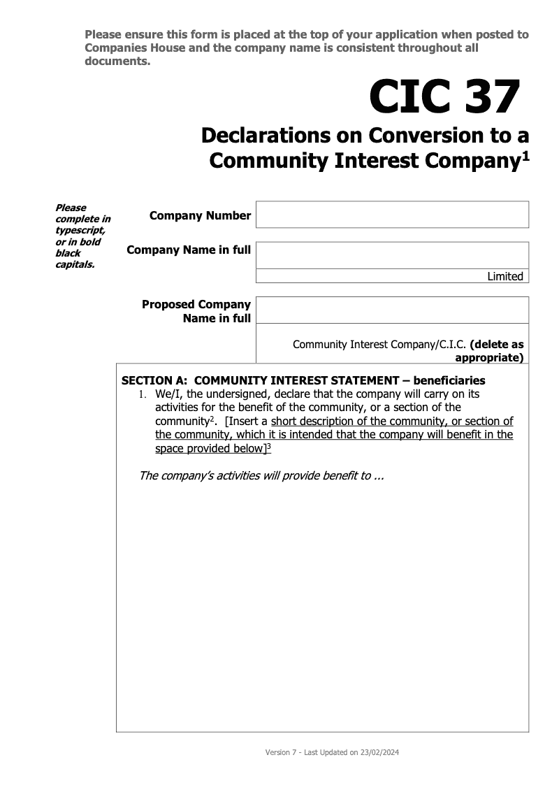 CIC37 Declarations on Conversion to a Community Interest Company preview