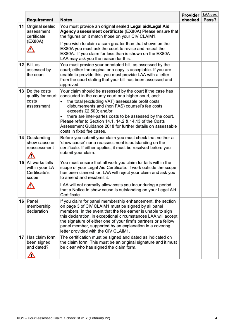Preview thumbnail for CIV CLAIM1 CC1 Checklist