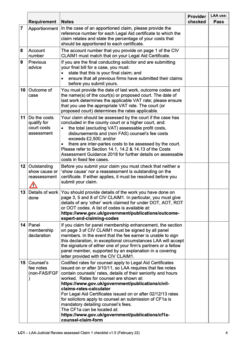 Preview thumbnail for CIV CLAIM1 LC1 Checklist