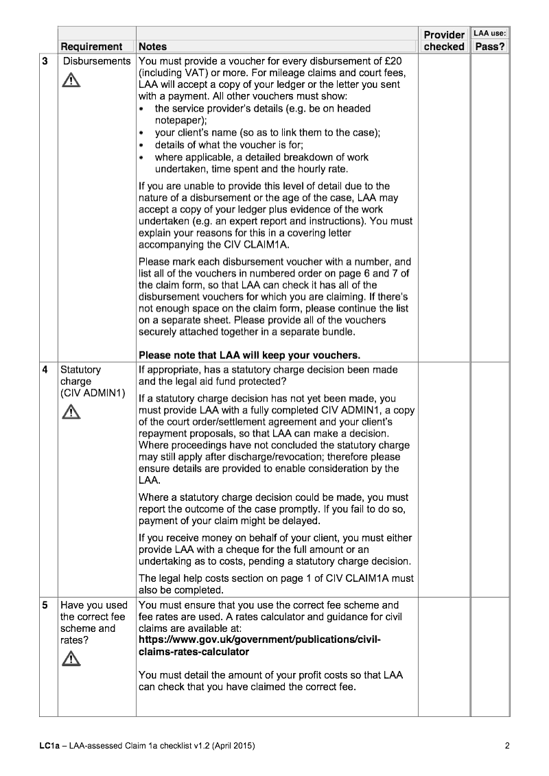 Preview thumbnail for CIV CLAIM1A LC1a Checklist