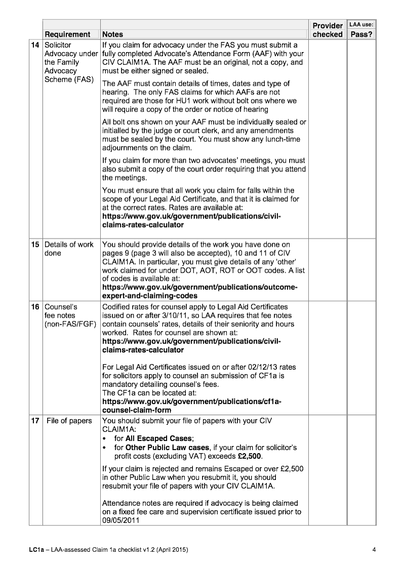 Preview thumbnail for CIV CLAIM1A LC1a Checklist