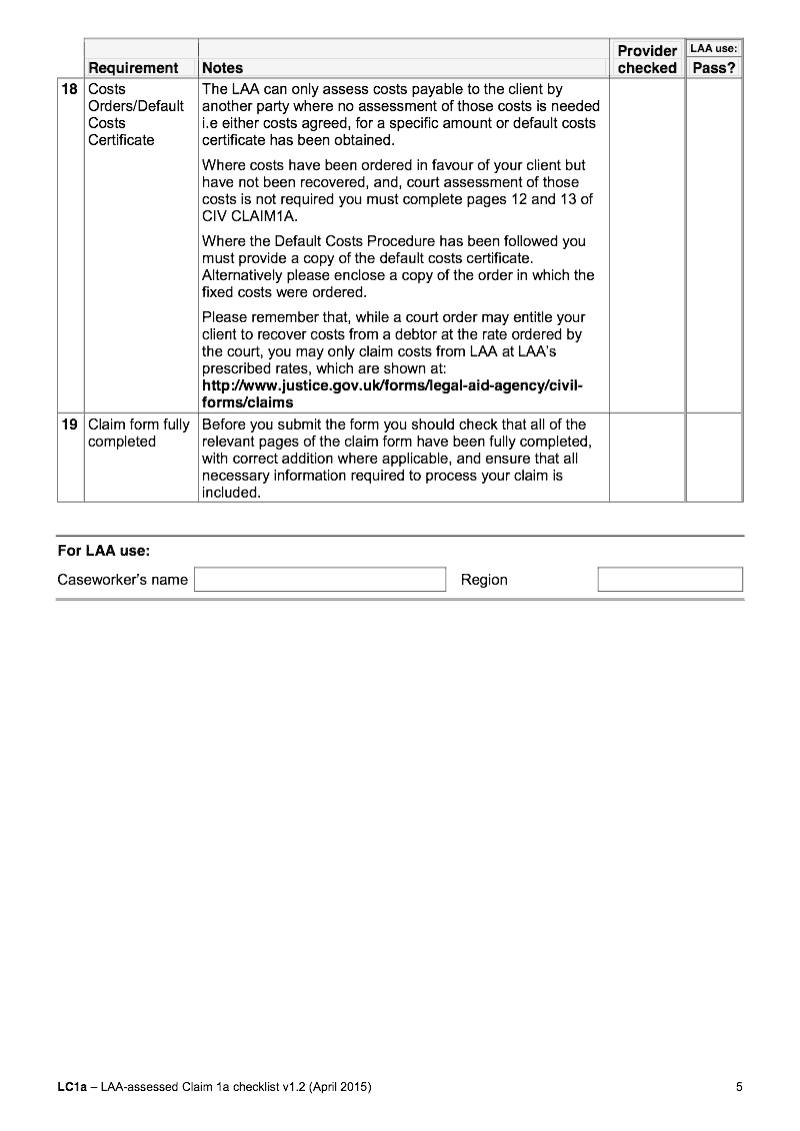 Preview thumbnail for CIV CLAIM1A LC1a Checklist