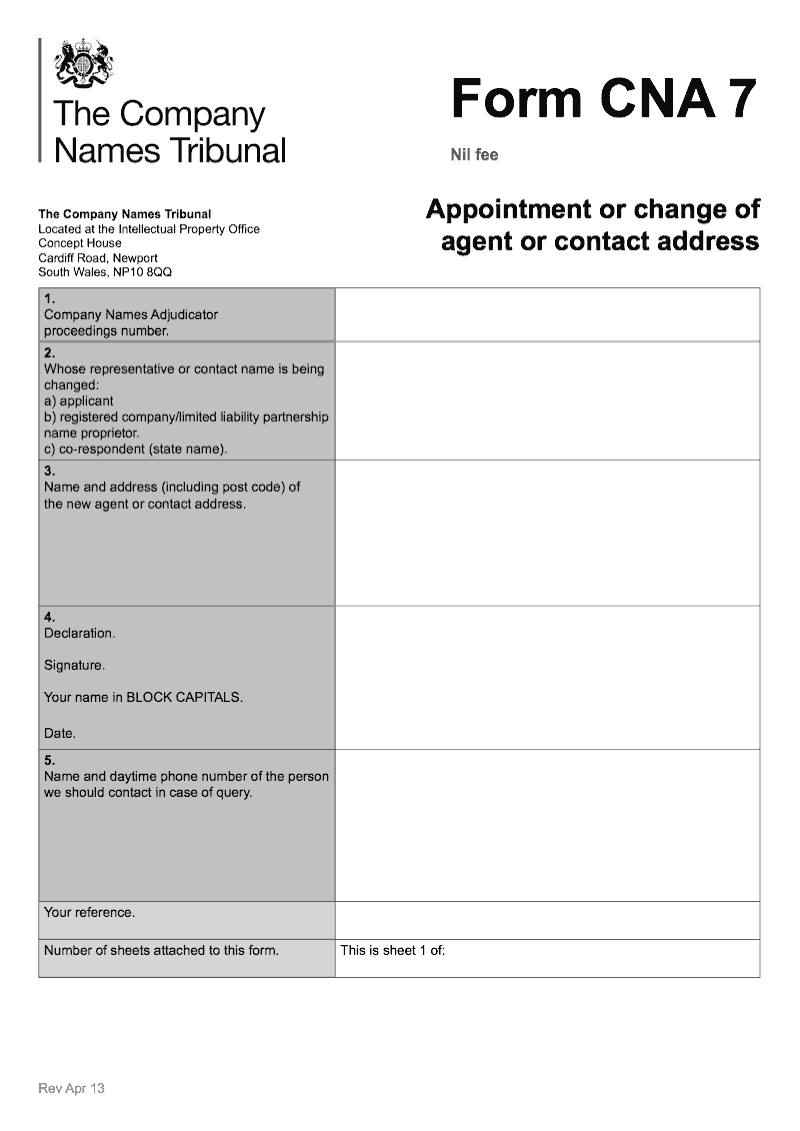 CNA7 Appointment or change of agent or contact address preview