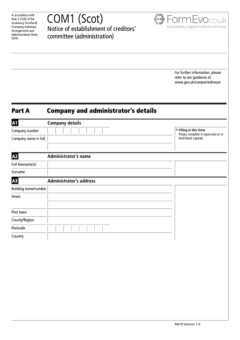 COM1 Scot Notice of Establishment of Creditors Committee Administration preview