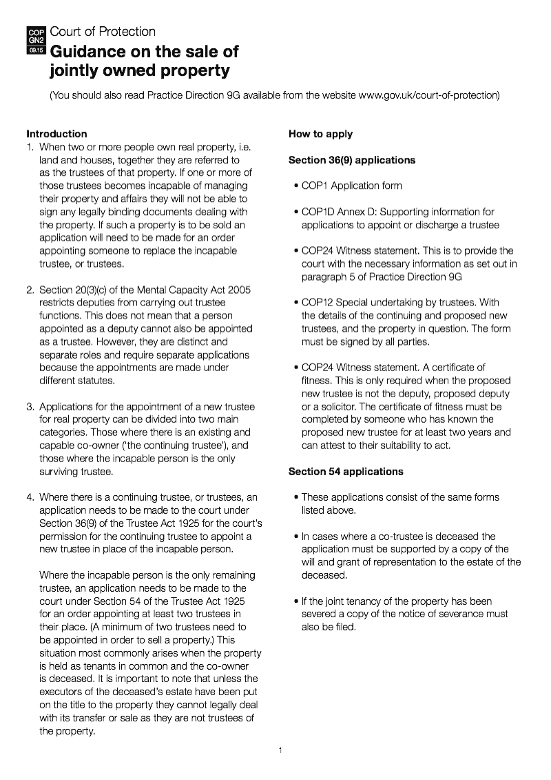 COP GN2 Guidance on the sale of jointly owned property preview