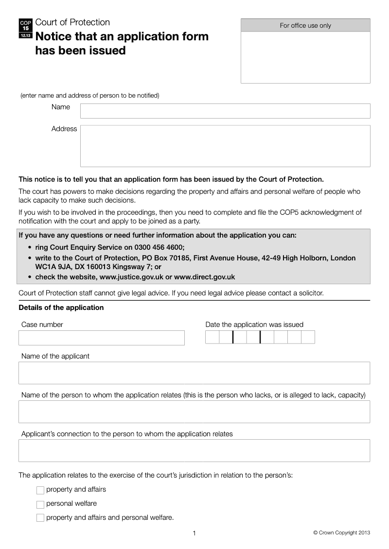 COP15 Notice that an application form has been issued preview