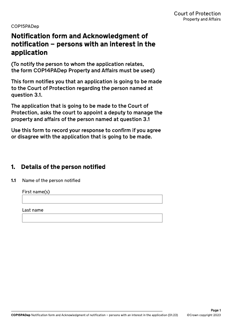 COP15PADEP WF Notification form and Acknowledgment of notification persons with an interest in the application COP Workflow form only preview