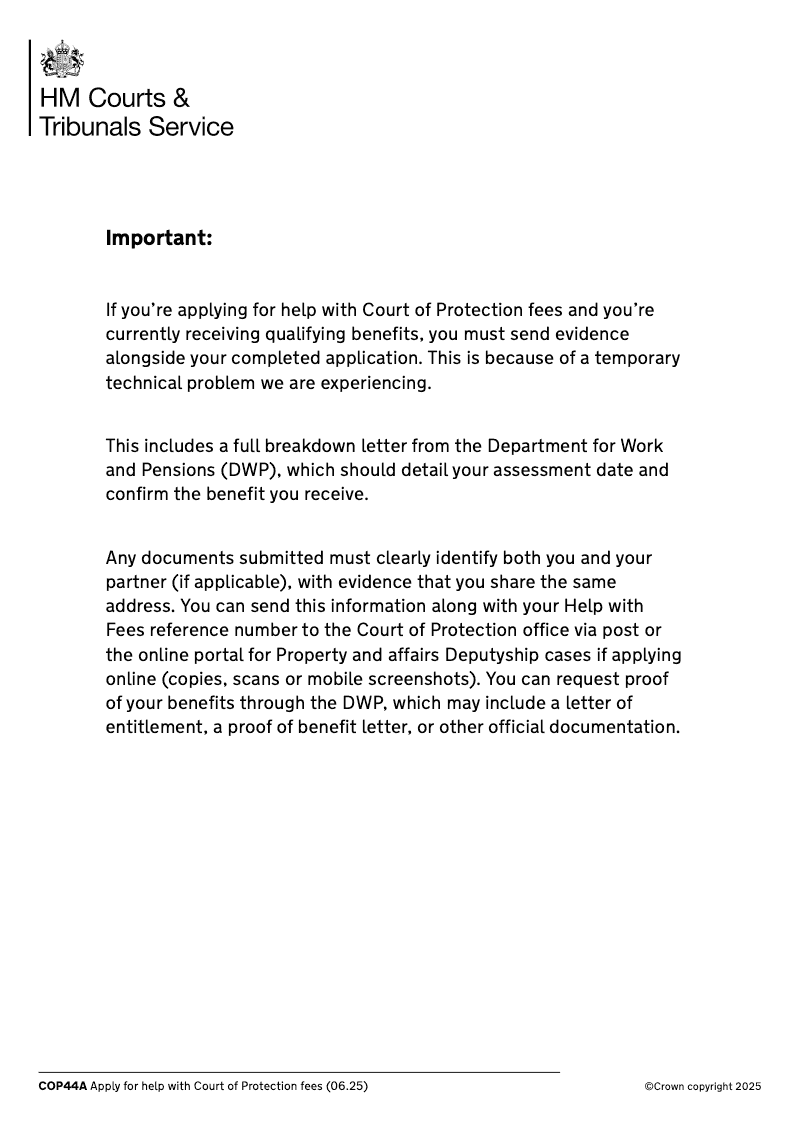 COP44A Apply for help with Court of Protection fees preview