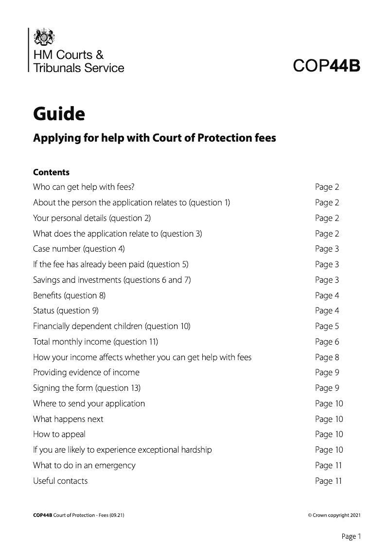 COP44B A guide to applying for help with Court of Protection fees preview