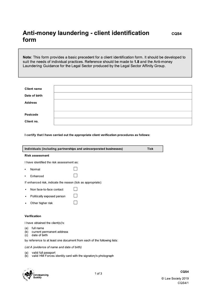 Cqs4 Anti Money Laundering Client Identification