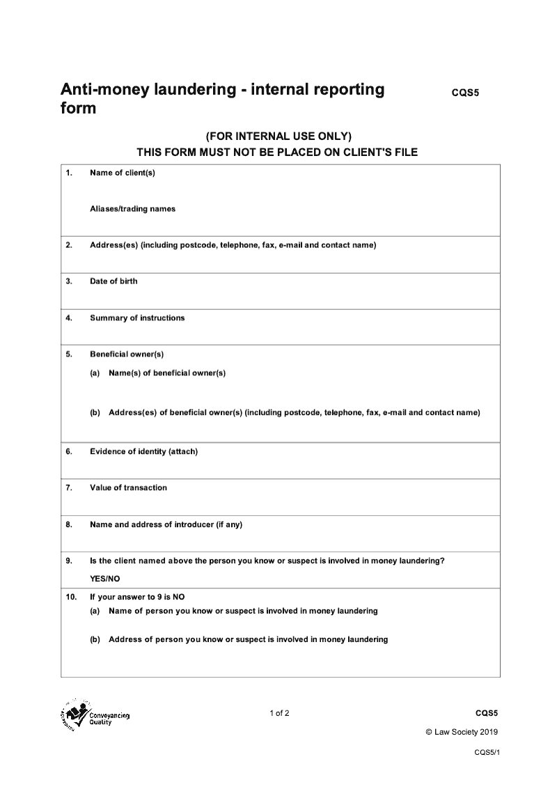 Cqs5 Anti Money Laundering Internal Reporting