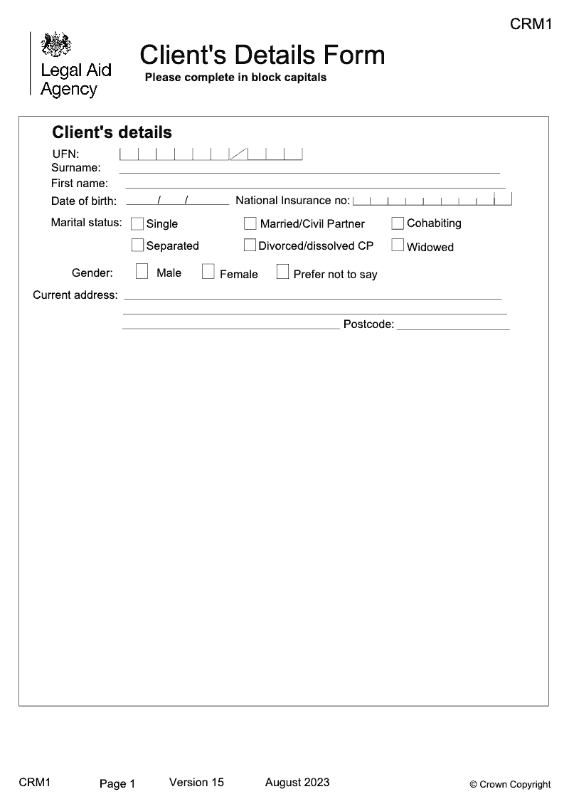 CRM1 Client s Details Form preview