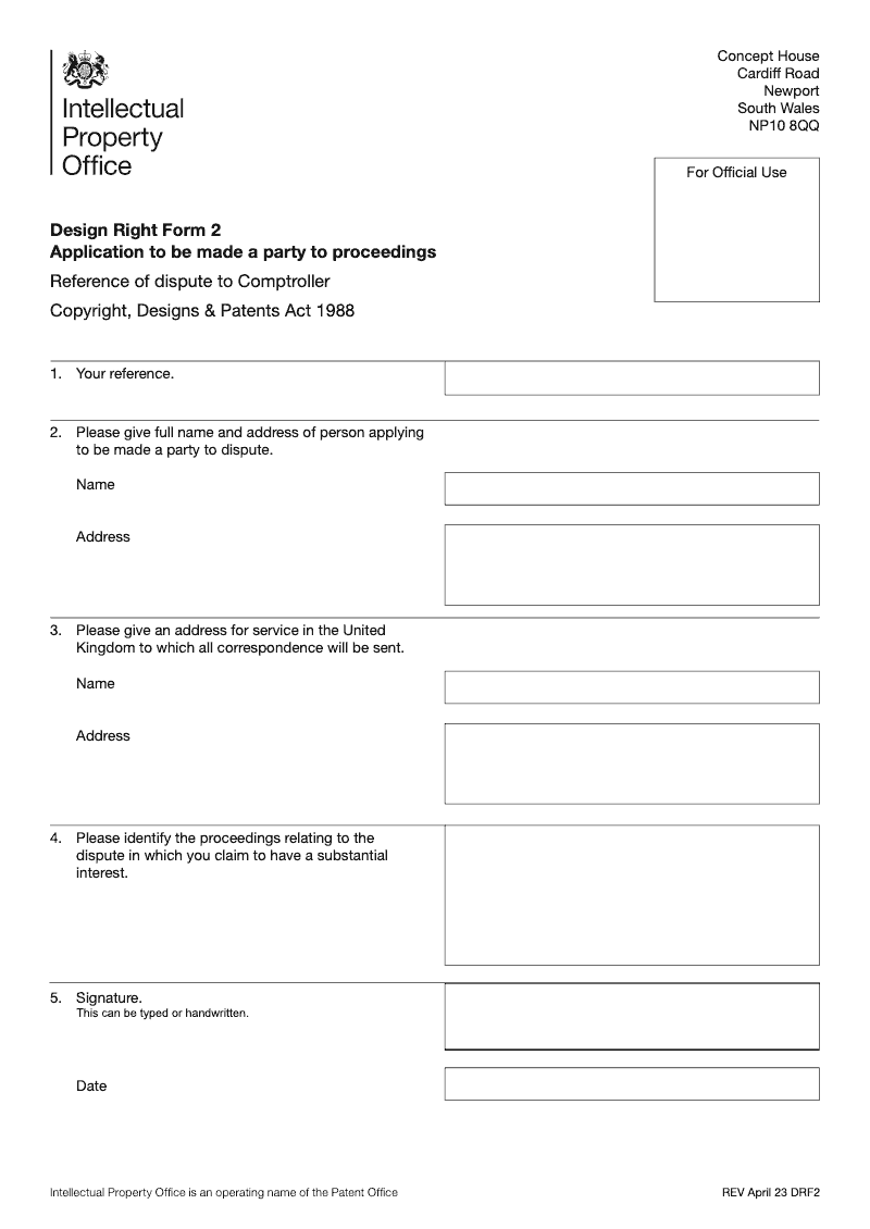 DRF2 Application to be made a party to proceedings Reference of dispute to Comptroller preview