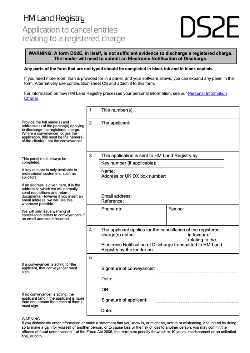 DS2E Application to cancel entries relating to a registered charge preview