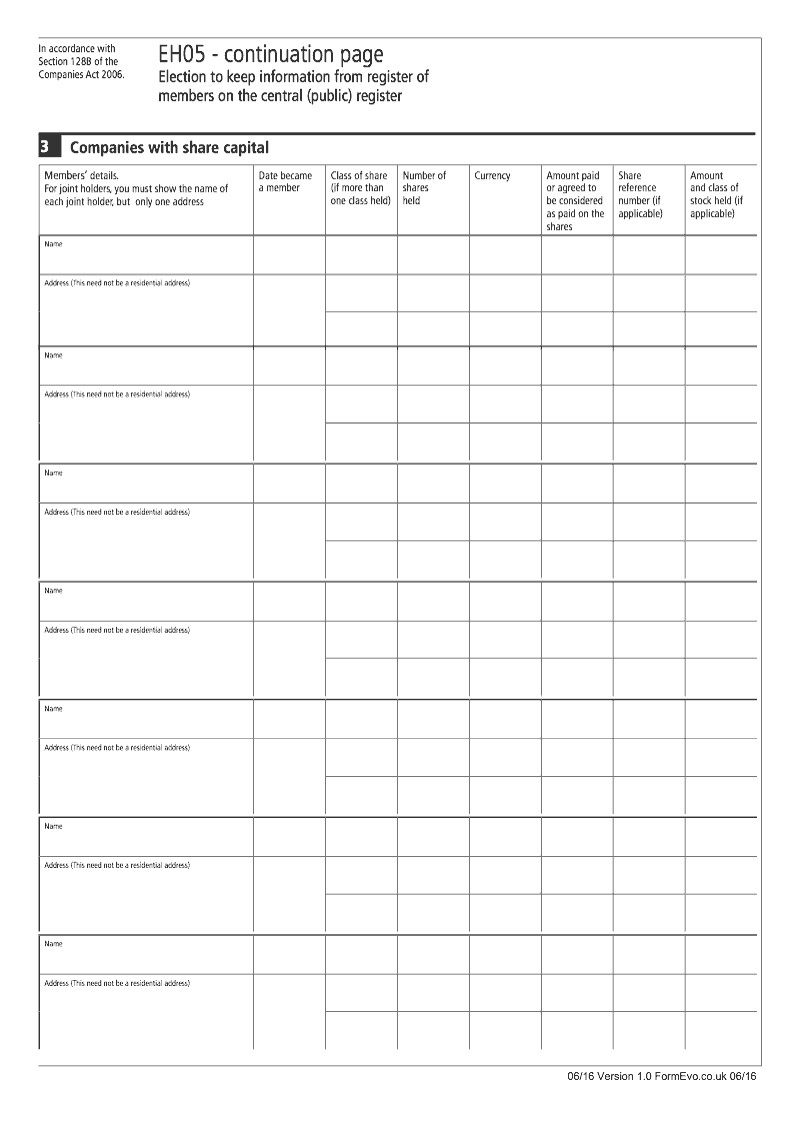 EH05 Continuation Page 1 Companies with share capital continuation page ...