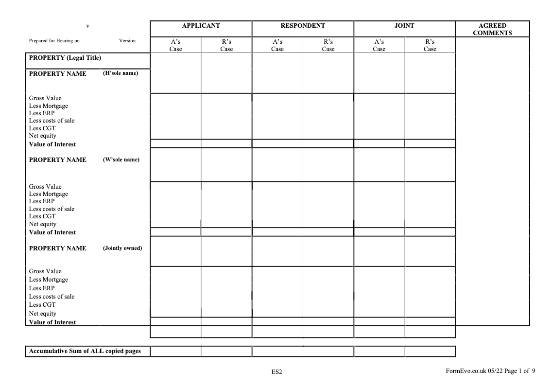 ES2 Composite asset and income schedule preview