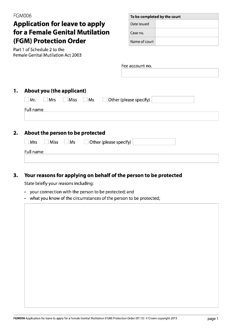 FGM006 Application for leave to apply for a Female Genital Mutilation FGM Protection Order preview