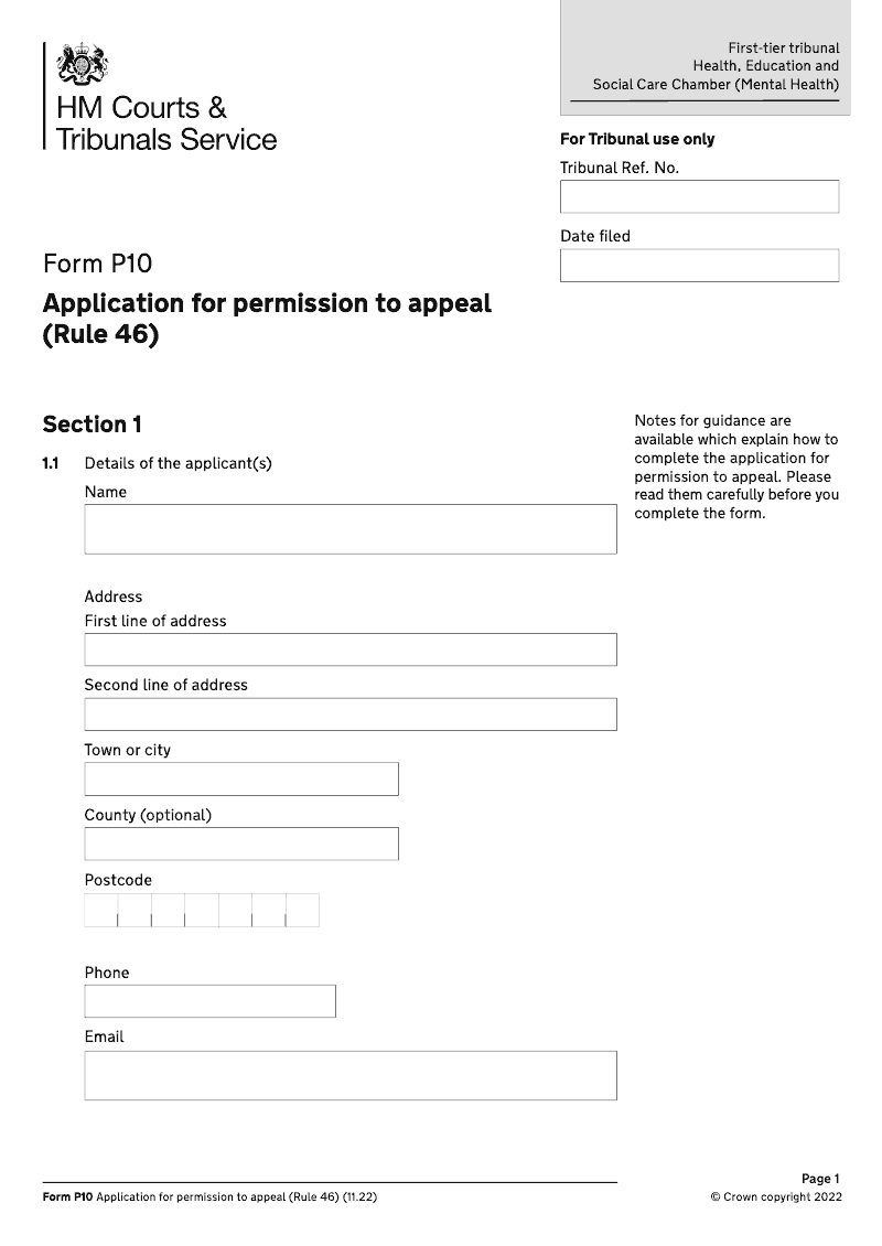 FormP10 Application for permission to appeal Rule 46 electronic signature available preview