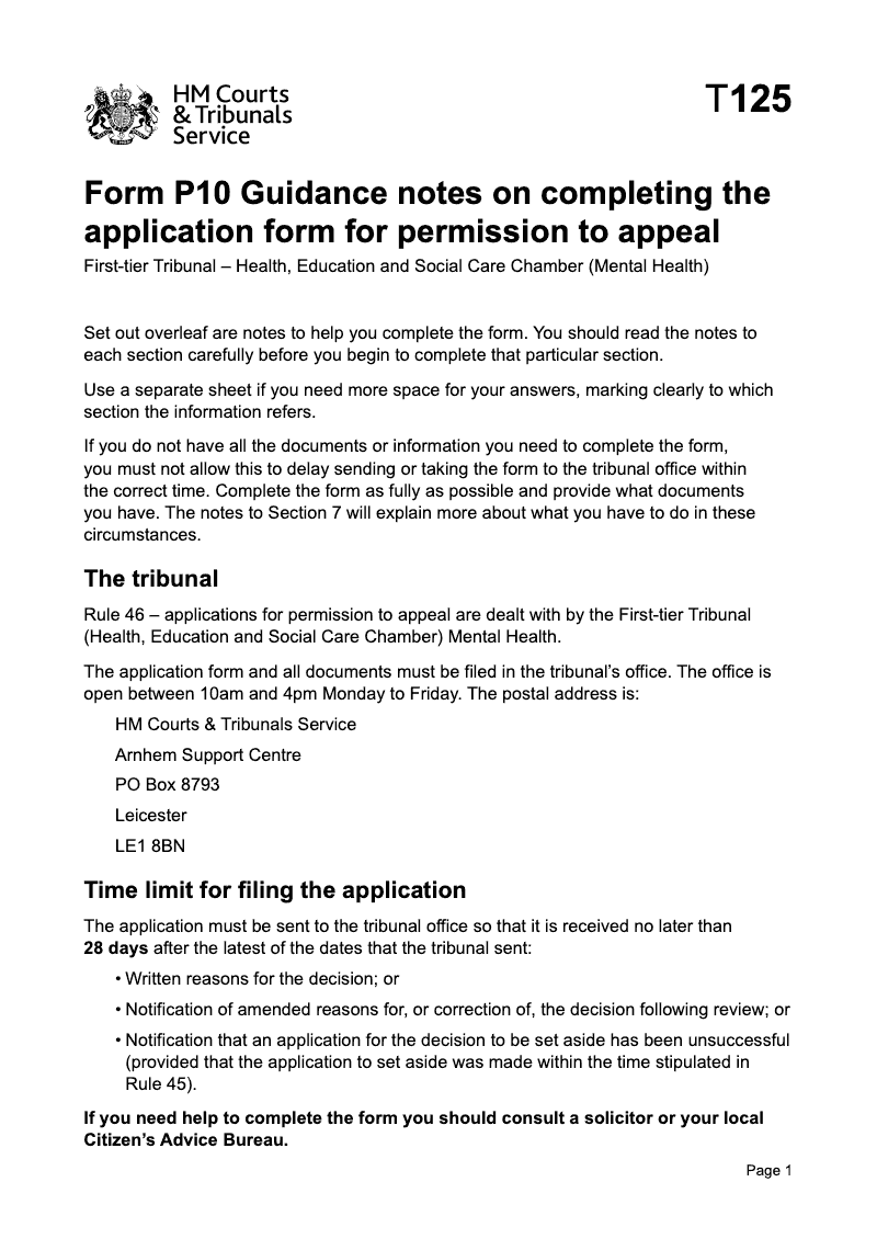 FormP10 Guidance Form P10 Guidance notes on completing the application form for permission to appeal preview