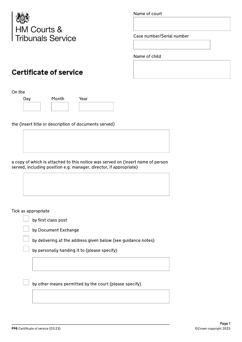 FP6 Certificate of service preview
