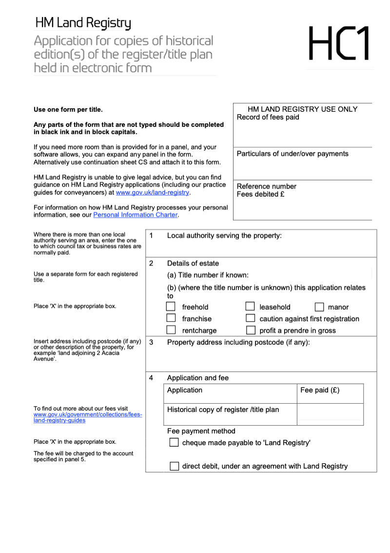 HC1X Application for copies of historical edition s of the register title plan held in electronic form Word Version preview