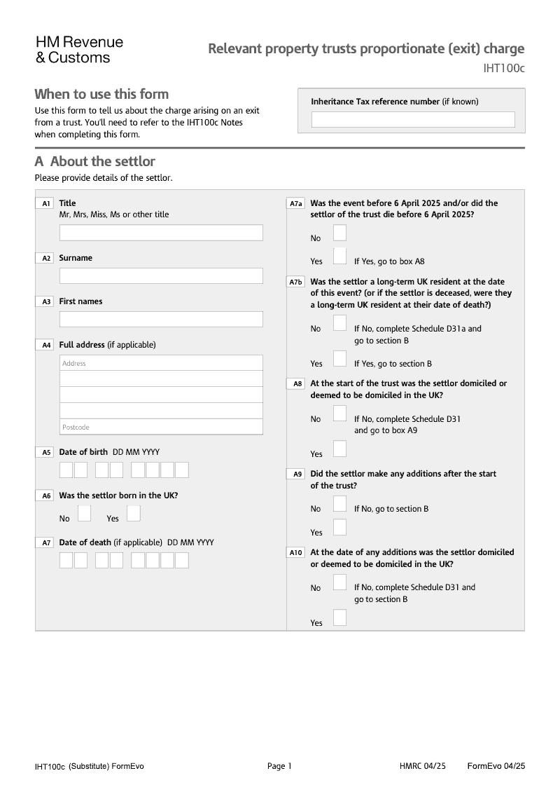 IHT100c 2025 Relevant property trusts proportionate exit charge preview