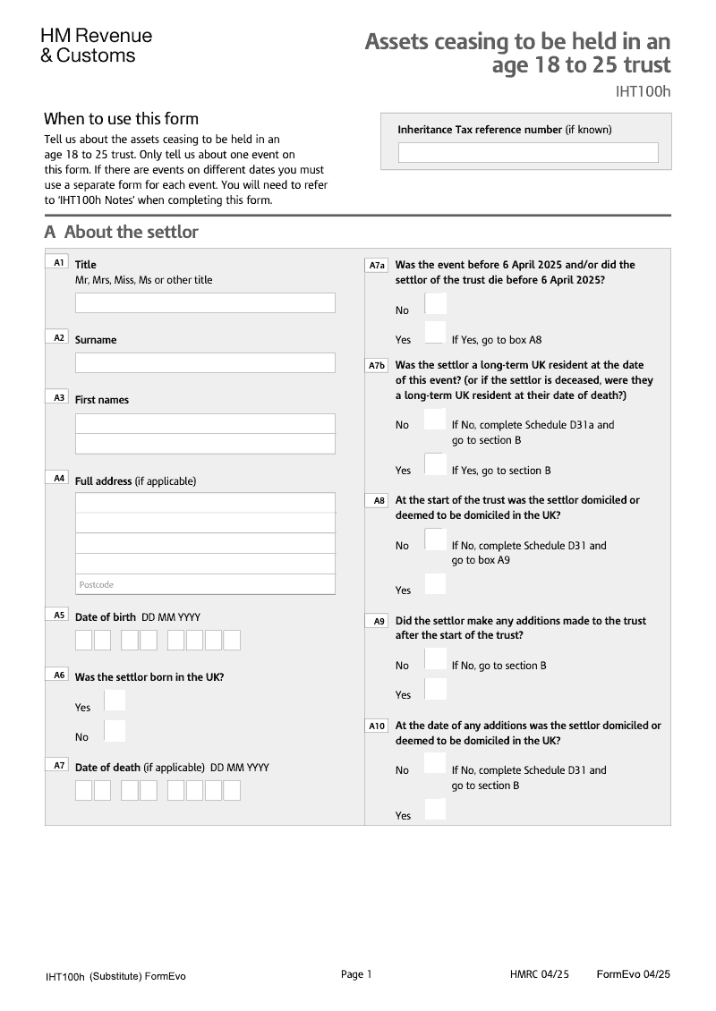 IHT100h 2025 Assets ceasing to be held in an age 18 to 25 trust preview