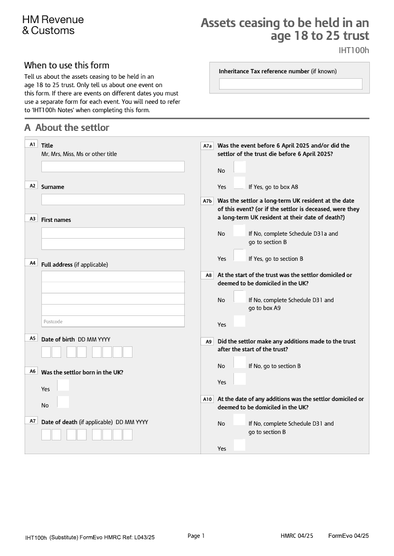 IHT100h 2025 Assets ceasing to be held in an age 18 to 25 trust preview