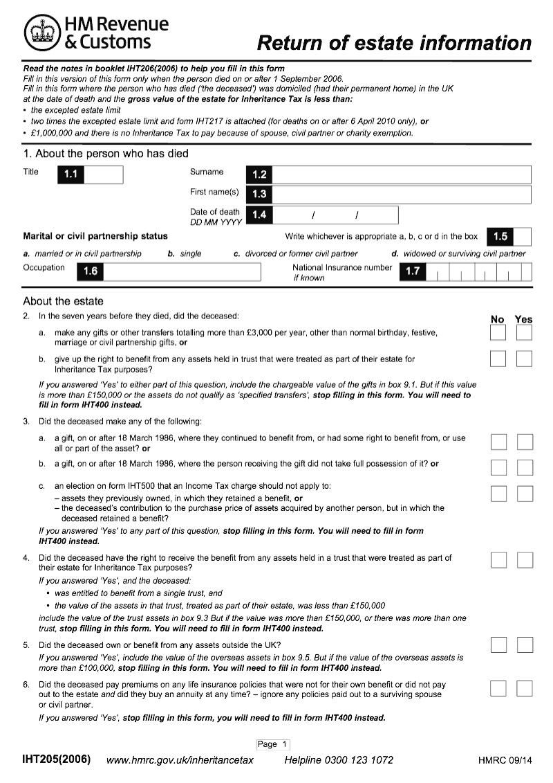 Iht205 Printable Form Printable Forms Free Online
