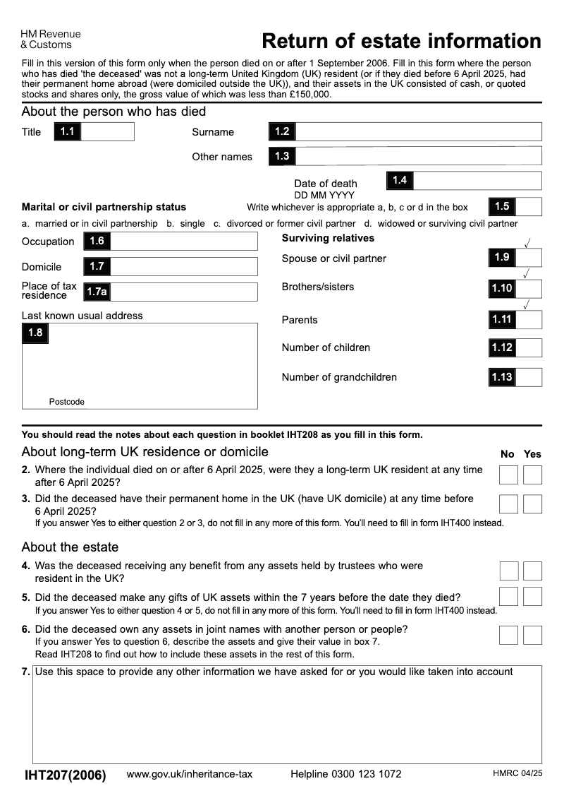 IHT207 2006 Return of estate information preview