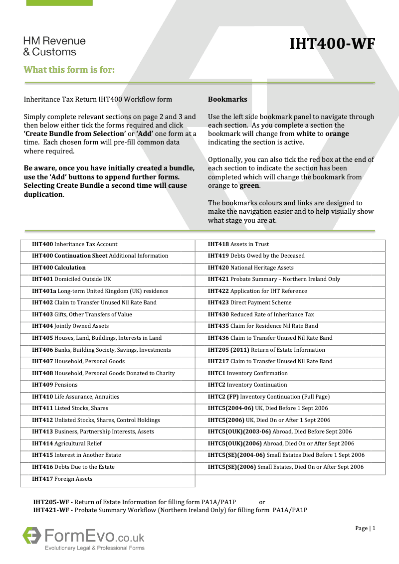 IHT400 WF IHT400 Inheritance Tax Account Workflow preview