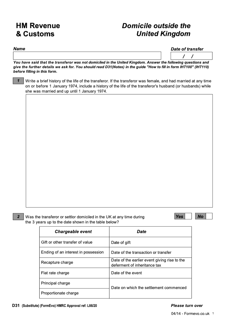 IHTD31 Domicile Outside the United Kingdom