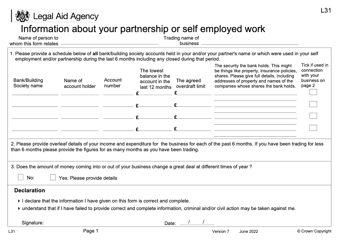 L31 Information about your partnership or self employed work preview