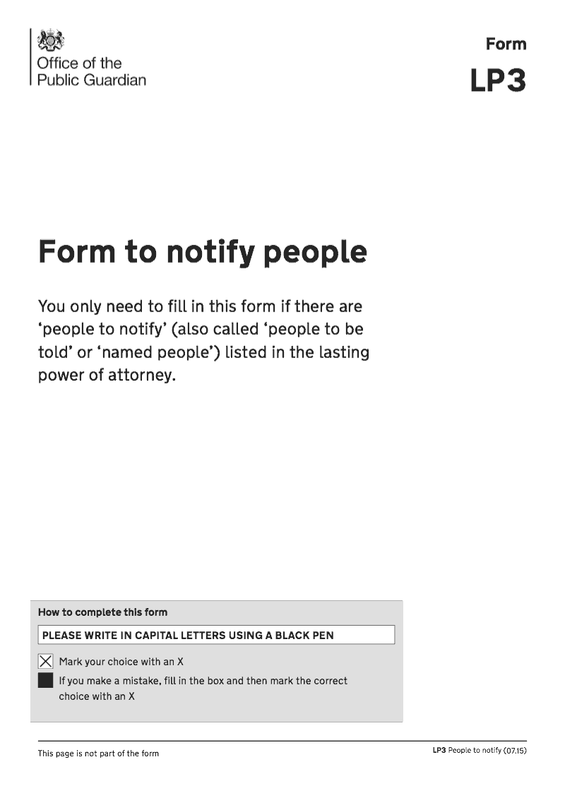 LP3 Notice of intention to register a lasting power of attorney People to notify preview
