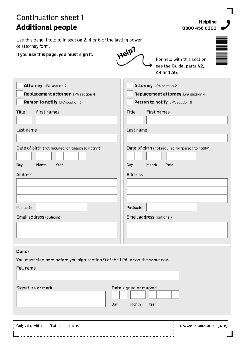 LPC Continuation Sheet 1 Continuation sheet for additional people