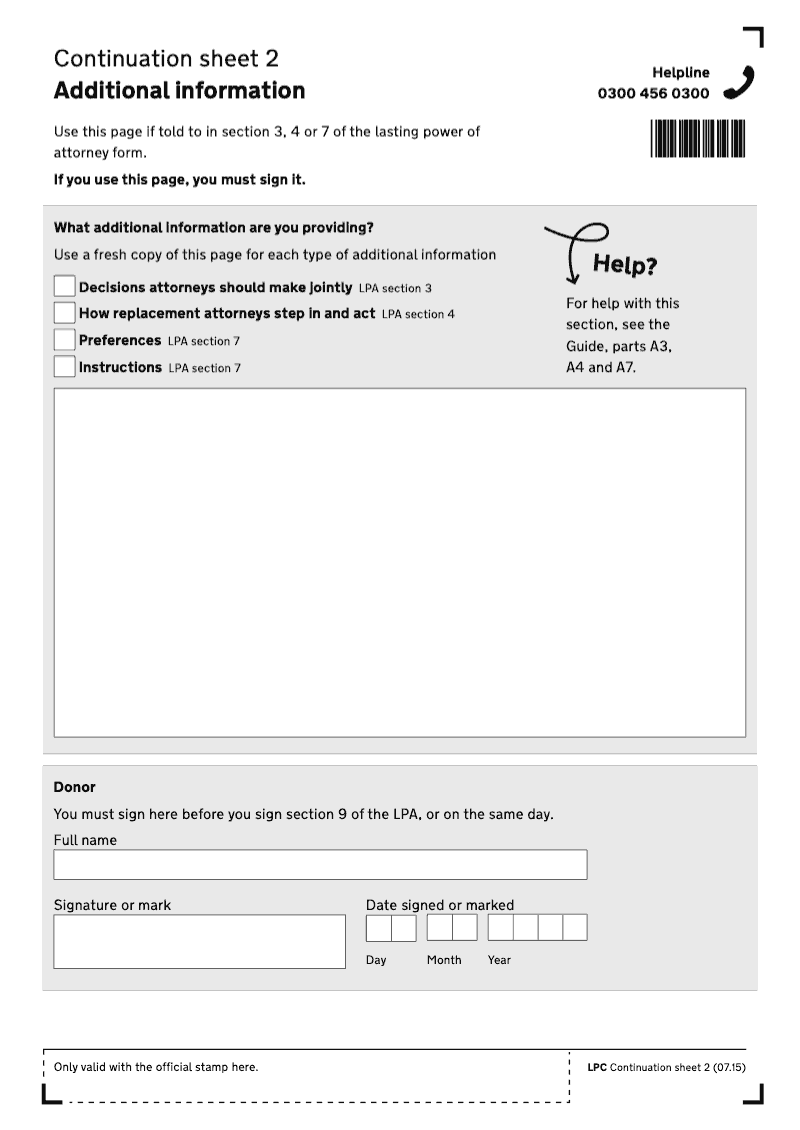 LPC2HWInstructions Continuation sheet for additional information lasting power of attorney LPA preview