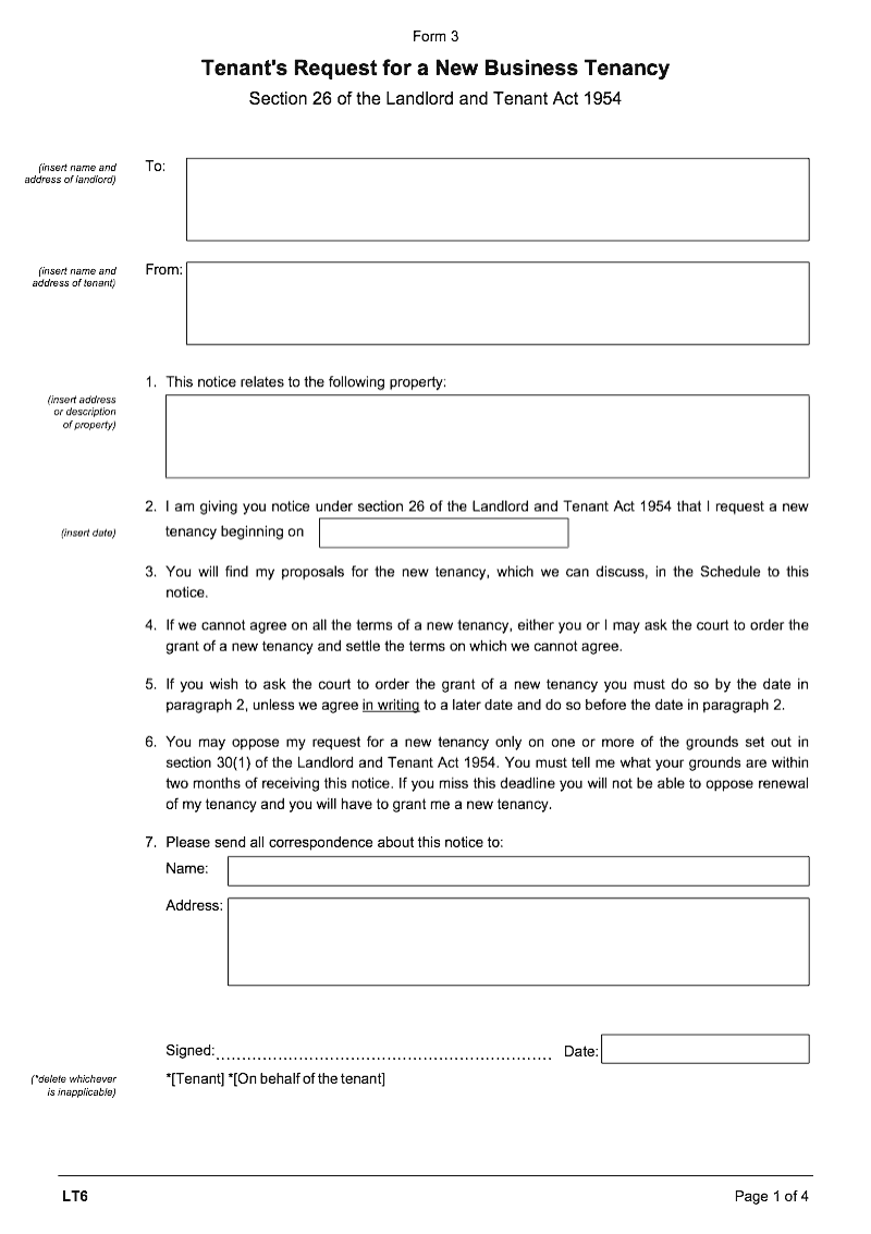 LT3 Tenant's request for a new business tenancy (Landlord ...