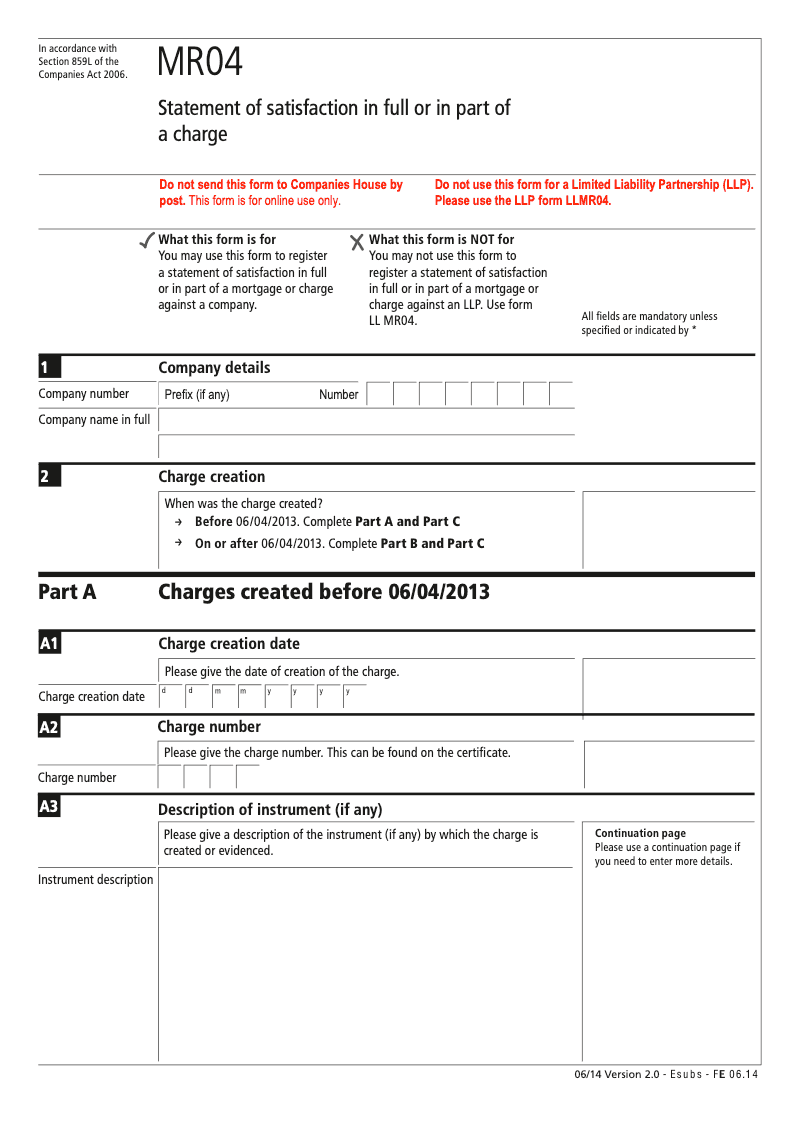 MR04 Statement of satisfaction in full or in part of a charge preview