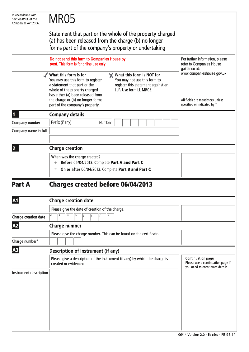 MR05 Statement that part or the whole of the property charged (a) has ...