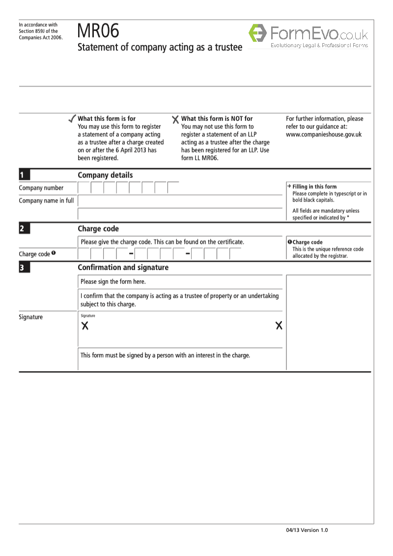 MR06 Statement of company acting as a trustee Section 859J preview